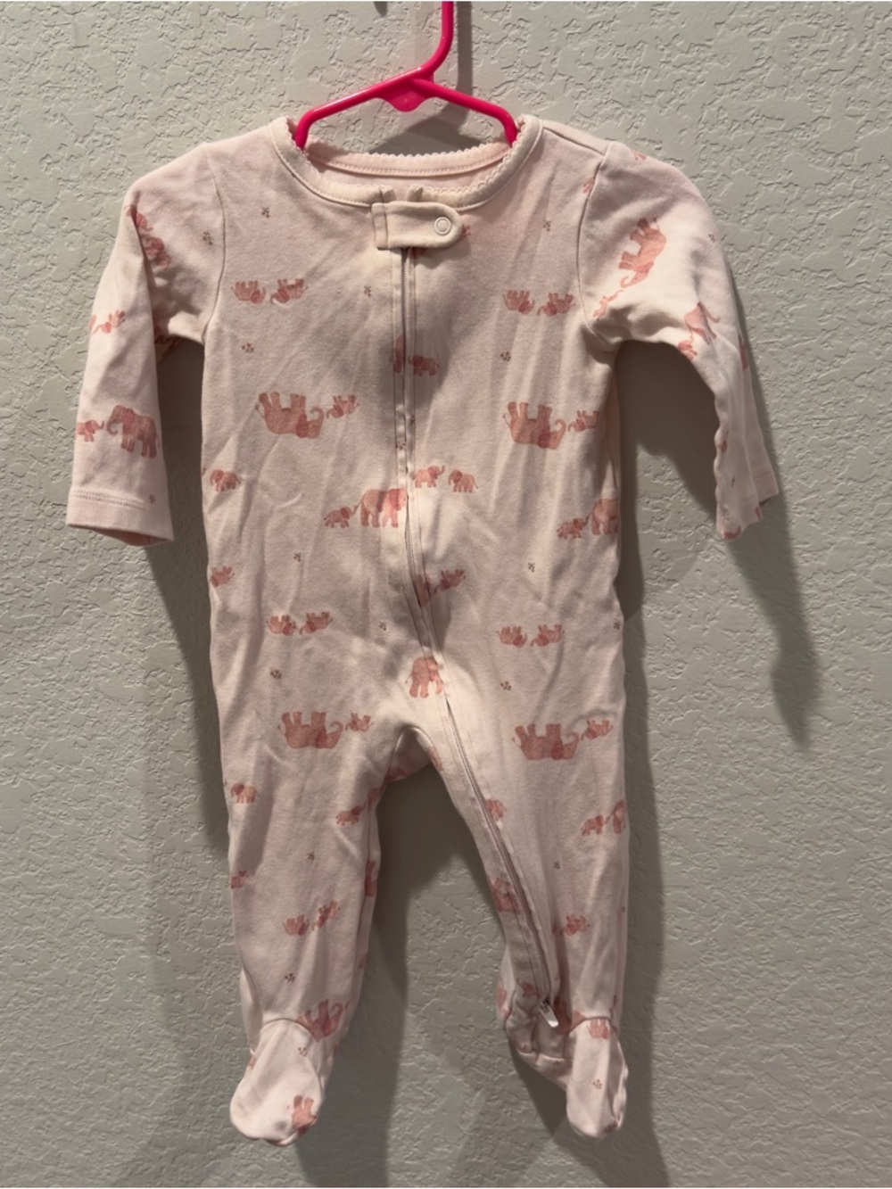Carter's Light Pink Footed One-Piece with Elephant Print